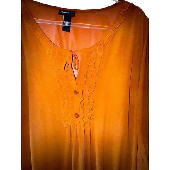 Mustard‎ Yellow Plus Size 2X Ruffle Boho Blouse Polyester Peasant Top Casual - Picture 3 of 6